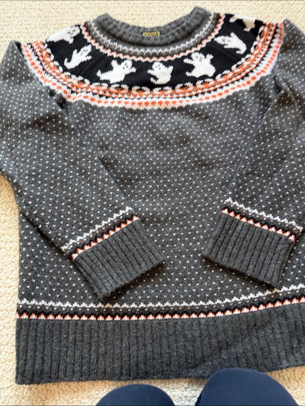 Kiel James Patrick Gray Crewneck Sweater with White Ghost Yoke and Orange Accent - Picture 4 of 4
